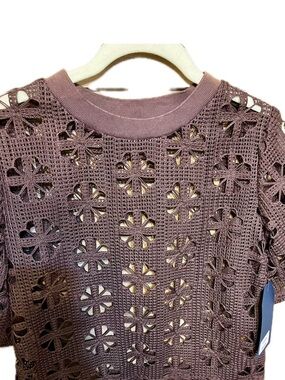 Women's Crochet Floral Short-Sleeve Top - Mauve/Brown